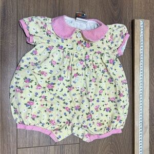Baby Eaton 1980s Vintage Floral Baby Romper Short Sleeve with Pink Collar 12-18M